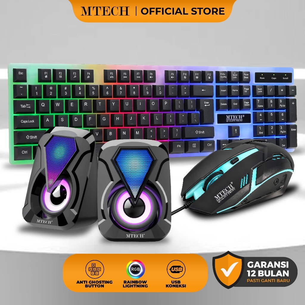 Keyboad Mouse Gaming Kombo Speaker RGB Anti Ghosting for Laptop PC Komputer - Garansi 1 Tahun