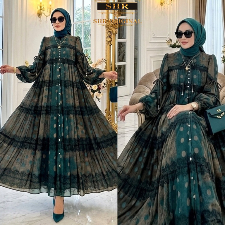 “ BY SHR ORI NEW “ READY MIDI DRESS RATU JODHA JUMBO POLKADOT GRADASI LENGAN BALON BY SHR ORI