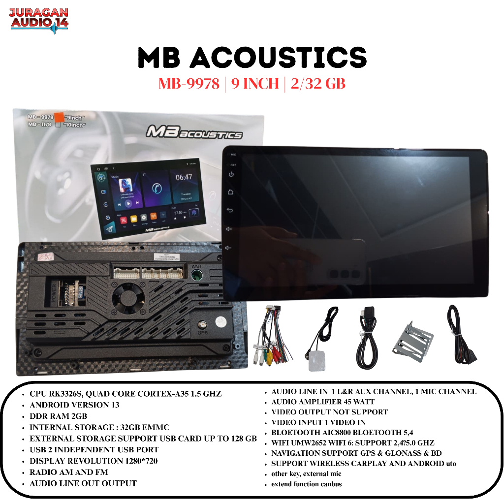 HEAD UNIT ANDROID MB ACOUSTIC. 9 INCH 2/32GB