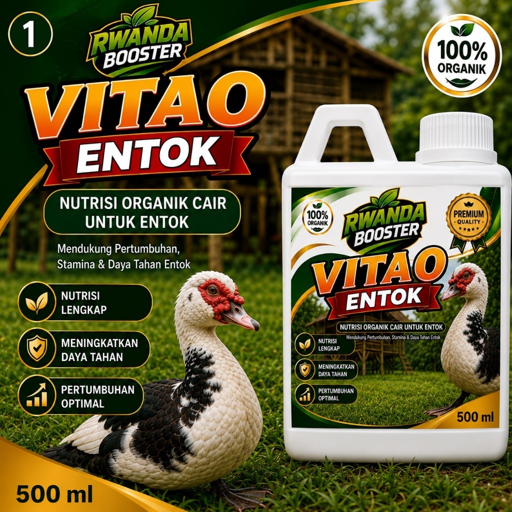 Rwanda Booster Vita O Entok 500ml, vitamin entok, nutrisi entok, vitamin bebek entok, booster entok,