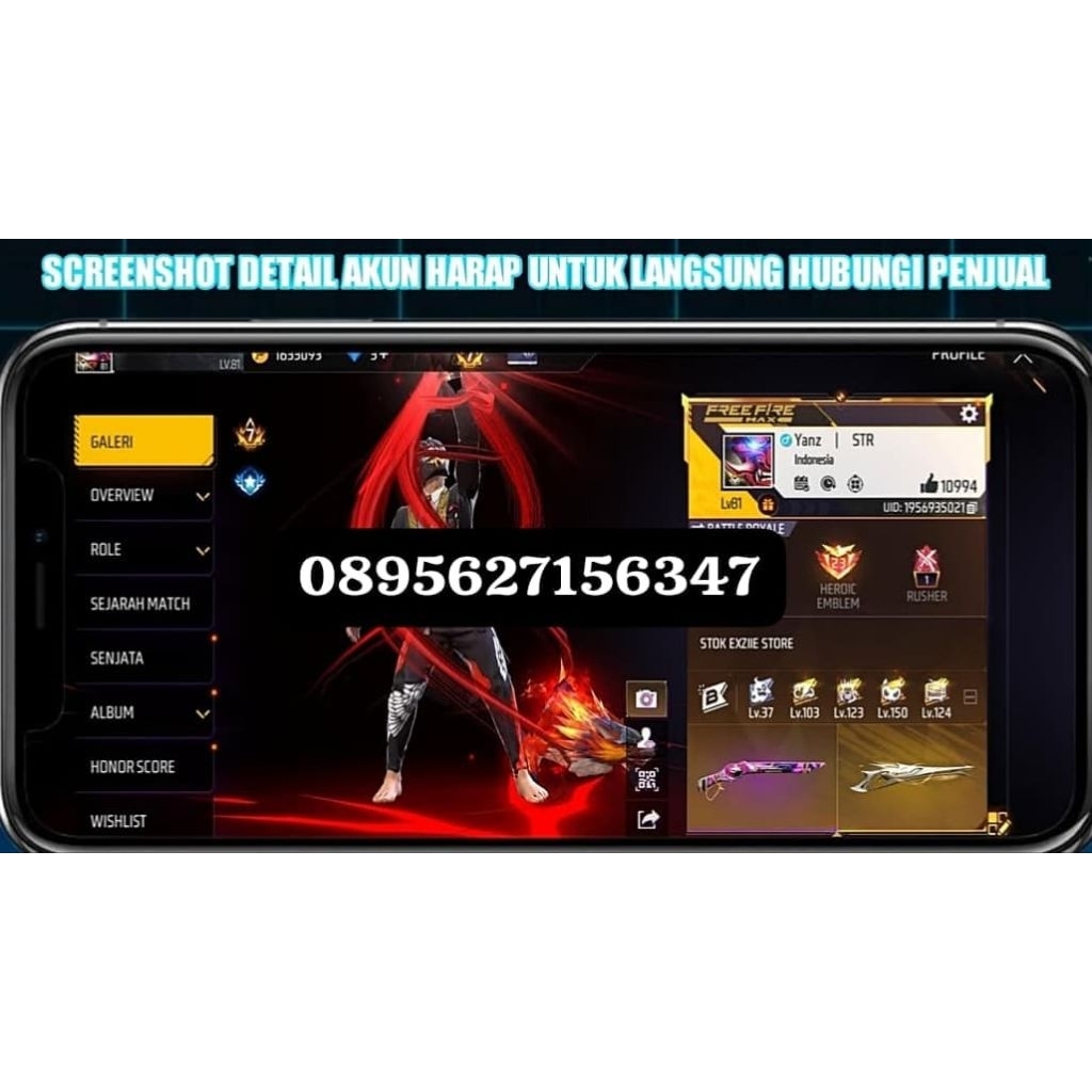 AKUN FF SULTAN-LEVEL TINGGI, SKIN LENGKAP READY AKUN FF MURAH-BAGUS FULL SKIN