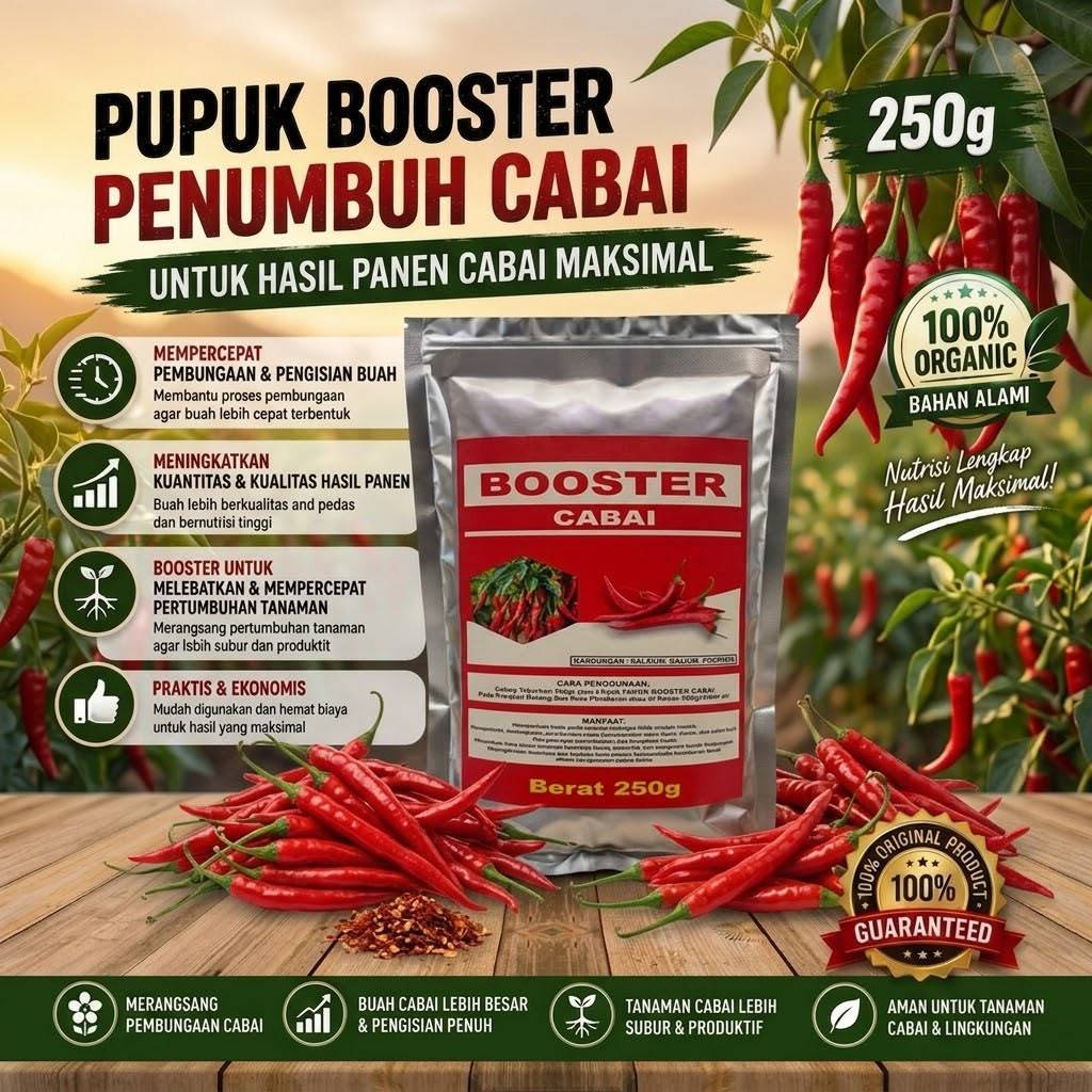 Pupuk Booster Cabai 250 gram Nutrisi Lengkap Aman untuk Tanaman Cabai
