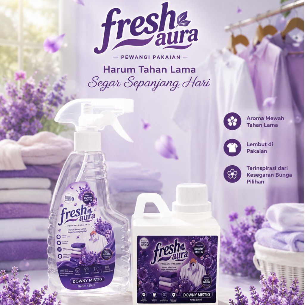 Parfum Laundry Fresh Aura Varian Downy Isi 500ml FREE Botol Spray