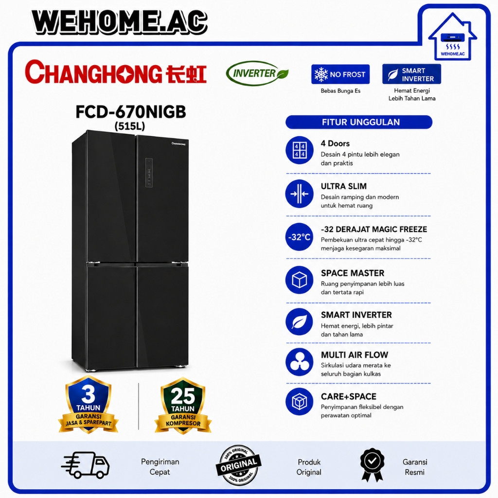 Kulkas Changhong Set By Side 4 Pintu FCD-670NIGB Kulkas 4 Pintu Changhong  Side By Side