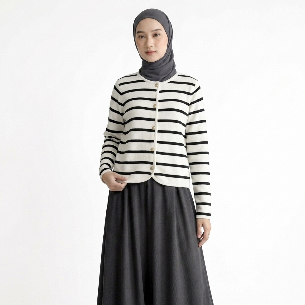 Delova Daily - ZEA CARDIGAN Stripe Atasan Knit Bahan Rajut Halus & Tebal premium - Outer Wanita Korean Style