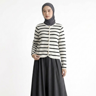 Delova Daily - ZEA CARDIGAN Stripe Atasan Knit Bahan Rajut Halus & Tebal premium - Outer Wanita Korean Style