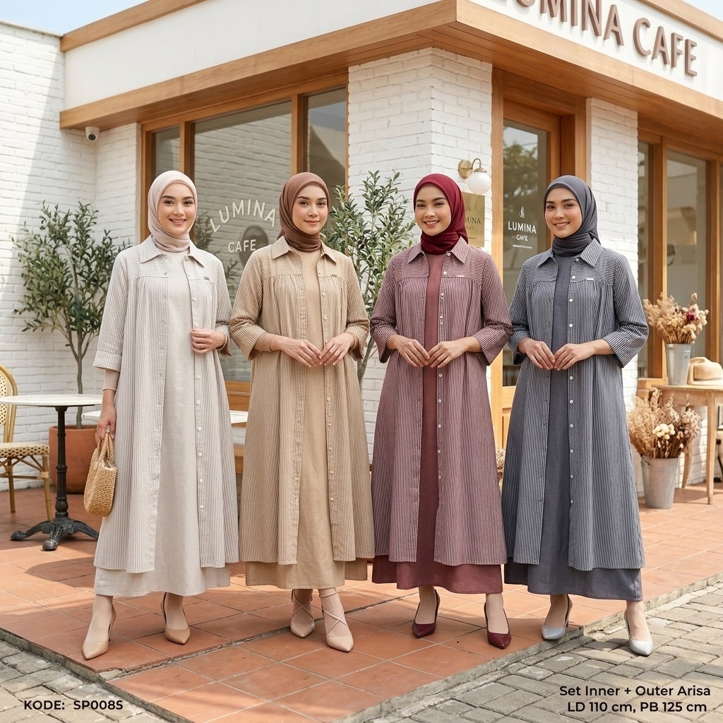 CU2K Gamis Set Inner & Outer Arisa Setelan Katun Motif Terbaru Mewah Cantik Elegan Casual Trendy Sim