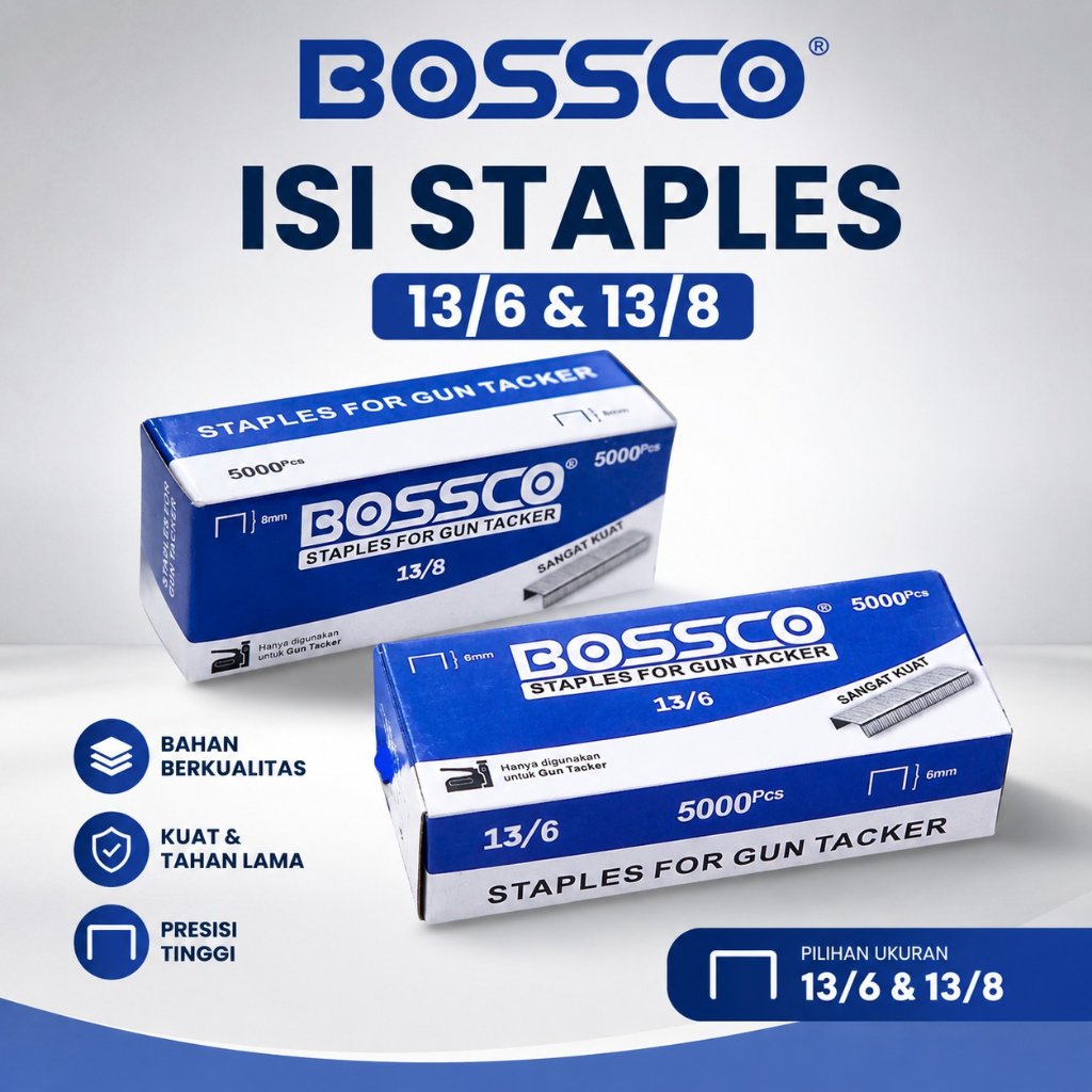 1 BOX Isi Stapler Gun Tacker / Staples Bossco 13/6 6mm - 13/8 8mm
