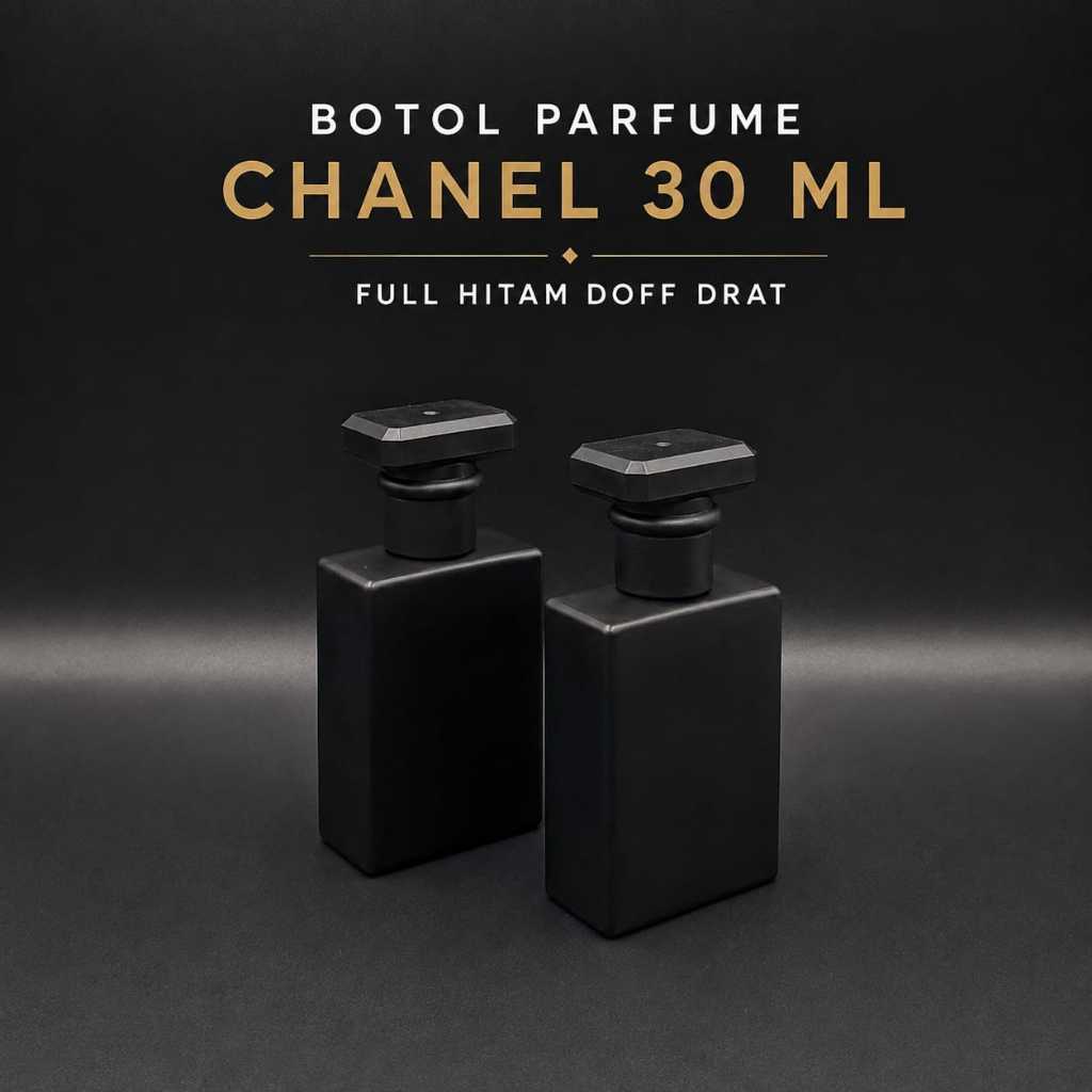 BOTOL PARFUM CHANEL 30ML FULL BLACK DRAT / BOTOL PARFUM KACA 30ML HITAM DOFF