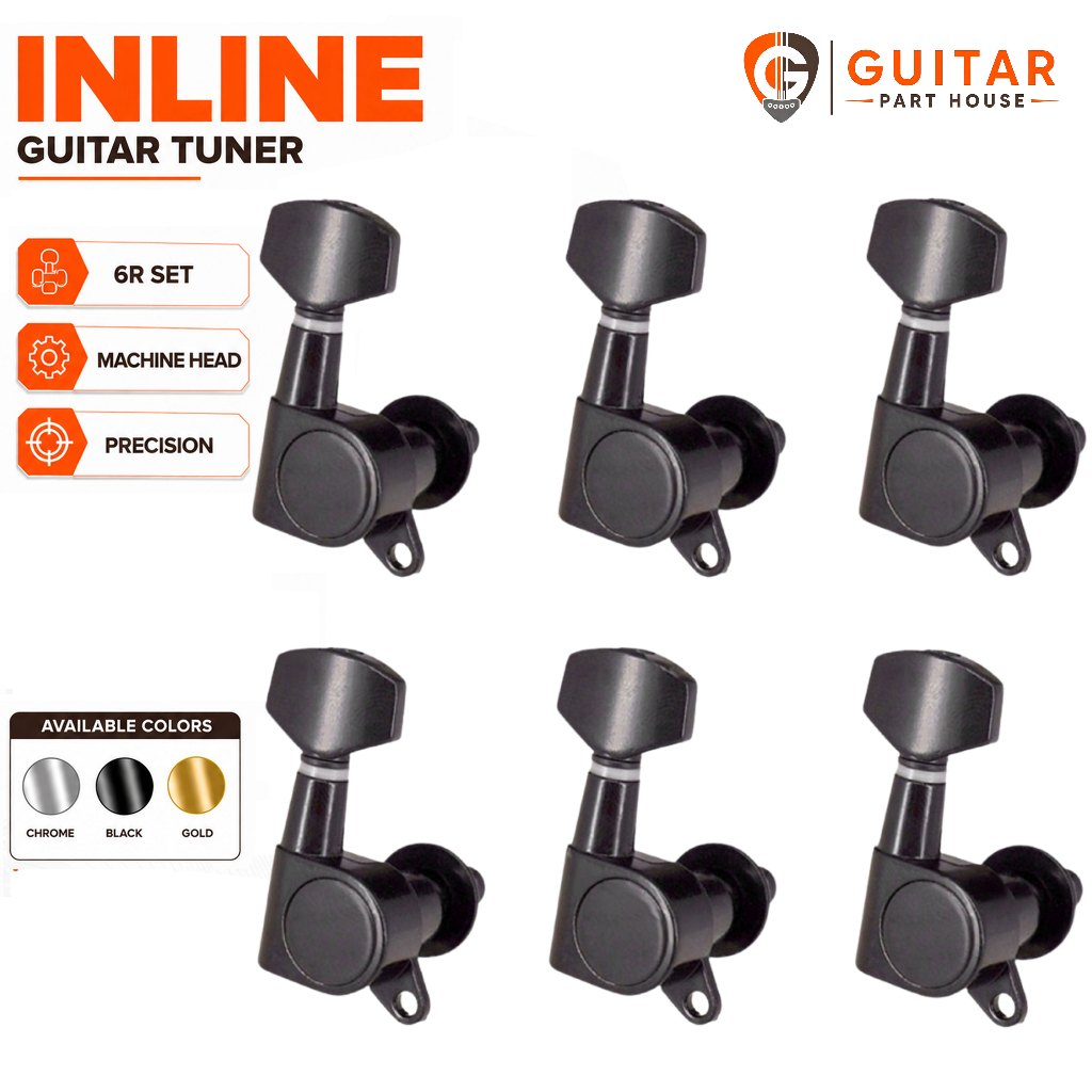 Dryer Gitar 6 In Line Mini Enclosed Keys Set | Tuner Gitar Machine Head Guitar Tuning Peg 6R - Chrom