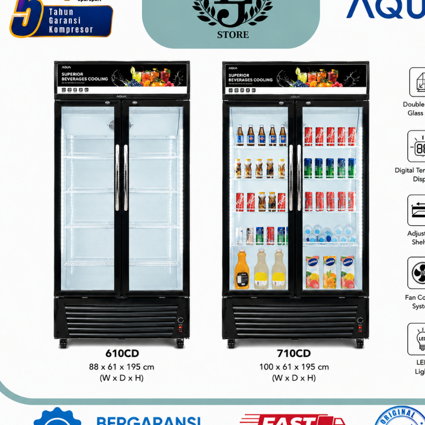 Showcase Cooler AQUA 2 Pintu AQB610CD/AQB710CD