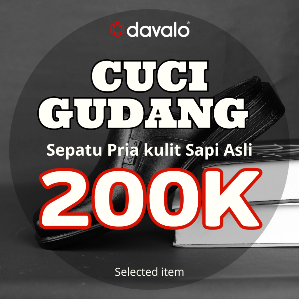davalo Sepatu Pria Cuci Gudang Kulit Sapi Asli warna hitam Clearance Sale