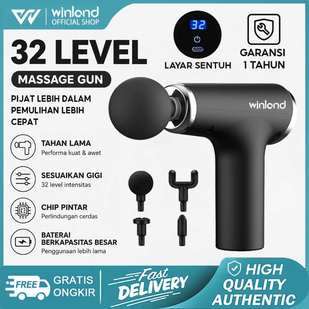 Winland Massage Gun Alat pijat 4 in 1 Alat fitnes/mainan dewasa pria dan wanita