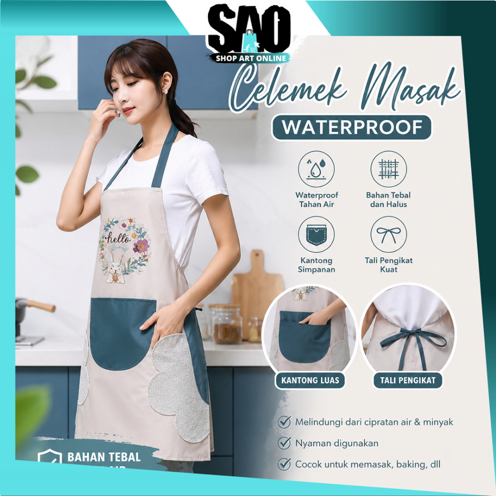 SAO - H5296 Celemek Apron Masak Karakter Waterproof Anti Minyak  / Celemek Masak Waterproof / Celeme