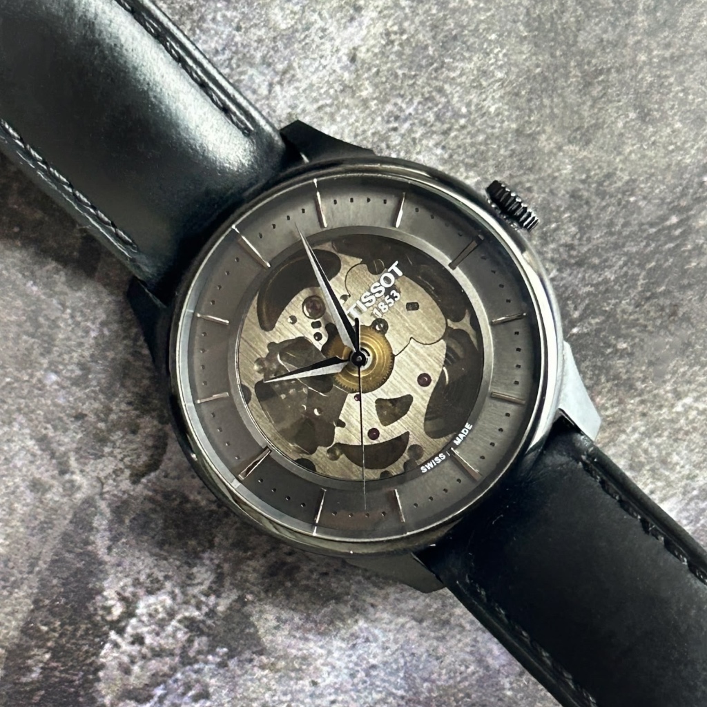 Tissot Chemin Des Tourelles 39 mm Skeleton Black T139.836.36.441.00 Black Leather Strap 100% ORIGINA