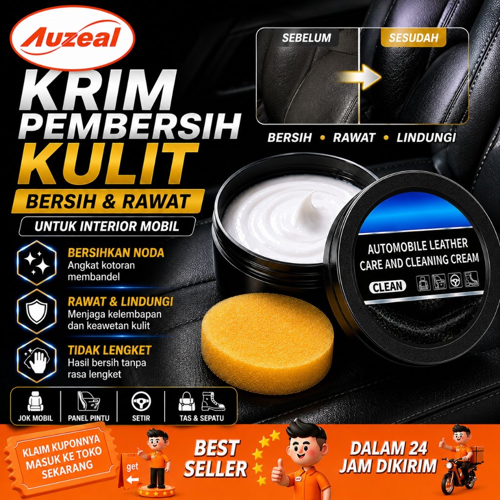 Auzeal Krim Pembersih Kulit Mobil Leather Cleaner Perawatan Jok Interior Mobil Serbaguna