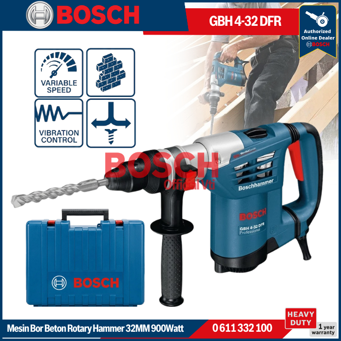 Bosch GBH 4-32 DFR Mesin Bor Beton Listrik Rotary Hammer 32MM 900Watt GBH4-32DFR