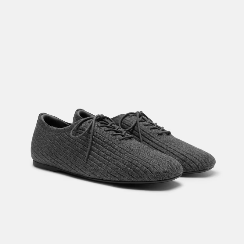 VIVAIA Sepatu Wanita Square-Toe Derby Flats (Cheslea) - Rich Grey Wool