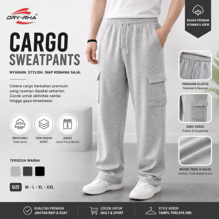 sale Dryrha - Celana Cargo Panjang Pria Korea Style Basic Sport Celana Training Kargo Panjang Pria