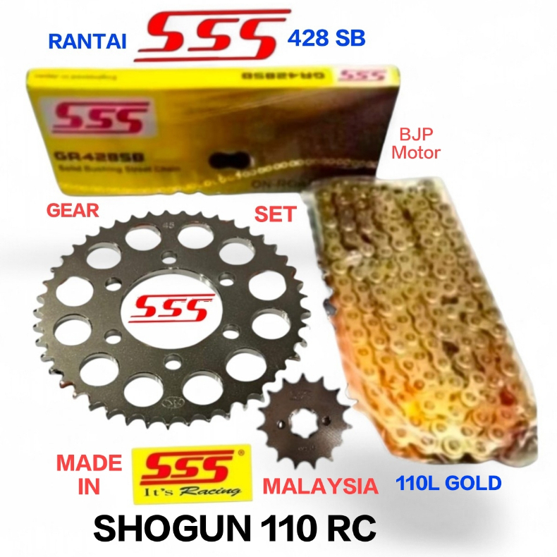 Gear Set SSS 428 Satria 120 2Tak Shogun 110 Rc Rantai SSS 428 SB Gold - Pilihan Ukuran Gir, Pnp