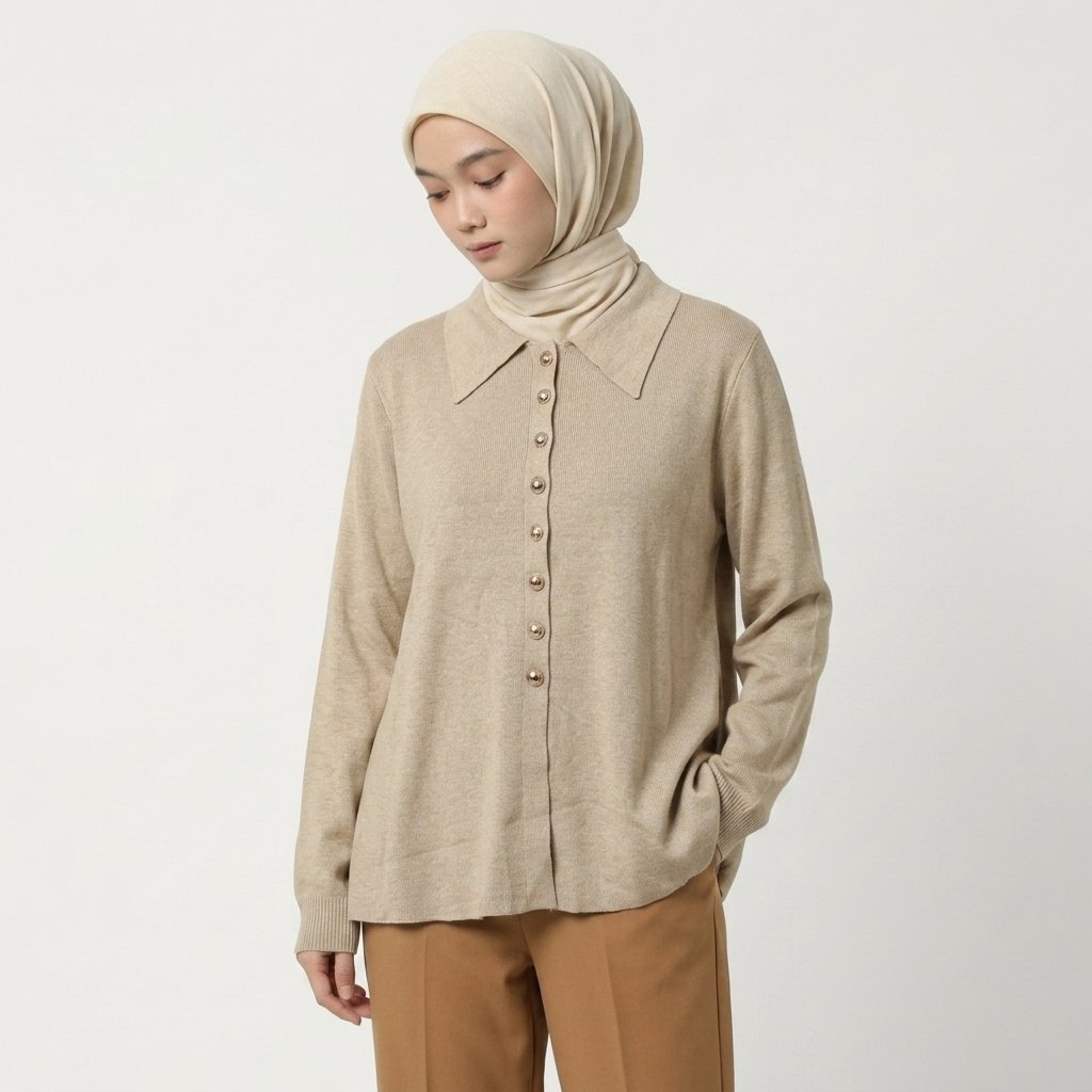 Delova Wardrobe - RERE Cardigan Polo Collar Knit Atasan Polos Buttoned Bahan Rajut Halus & Tebal premium - Outer Wanita Korean Style