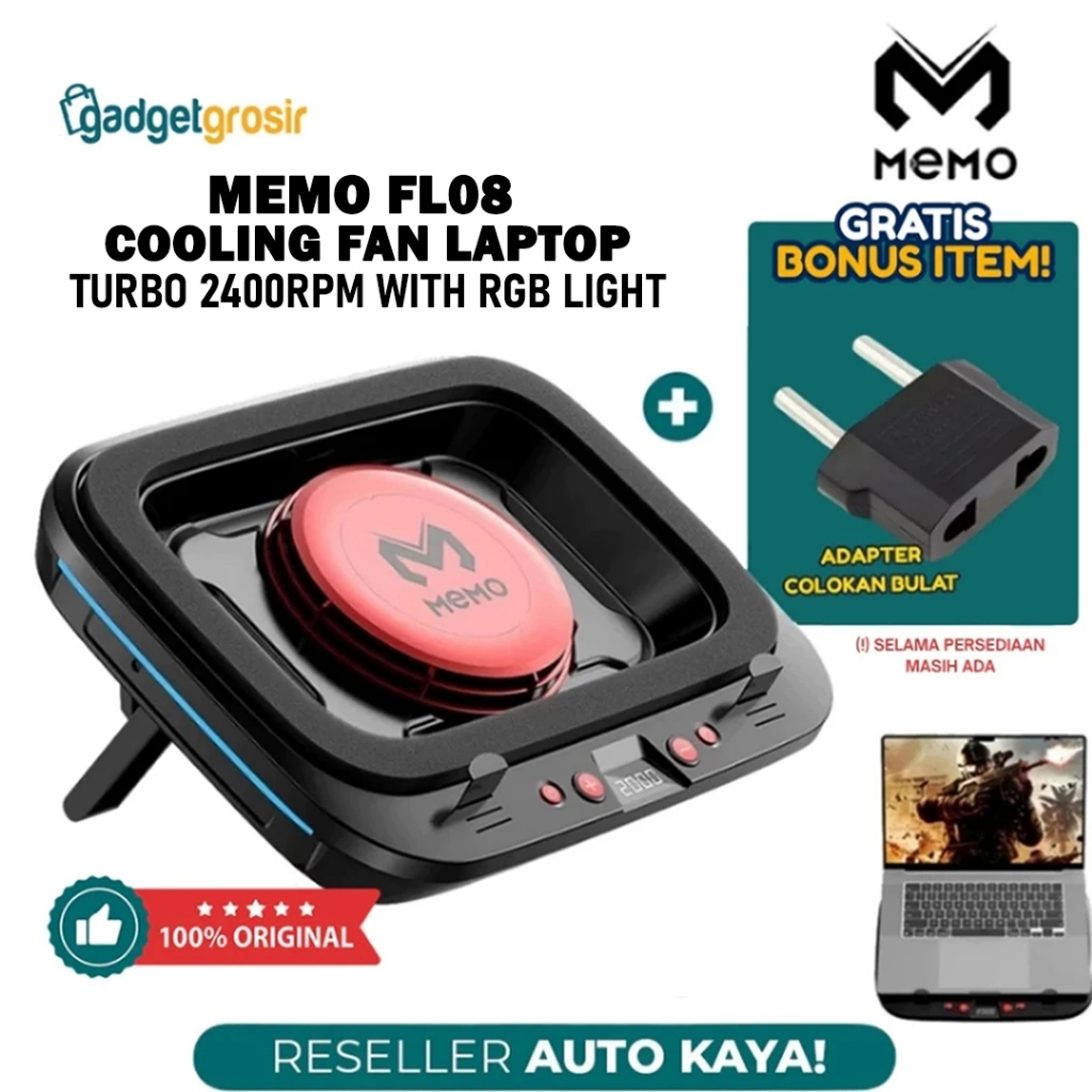Memo FL08 Cooling Fan Laptop 2400RPM Turbo Compressed Air Cooler RGB Stand Pendingin Notebook