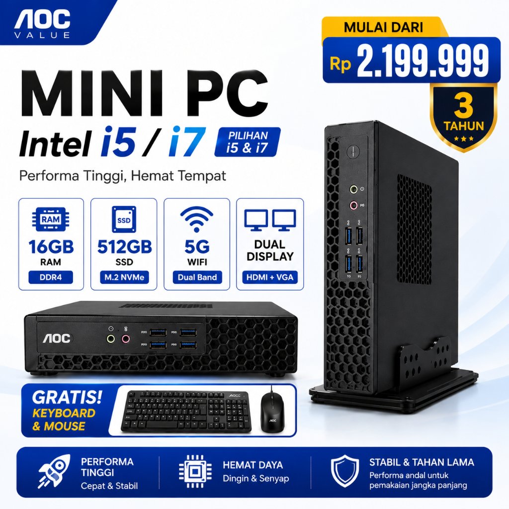 AOC Intel i5/i7 Komputer mini , paket lengkap, komputer desktop mini (Mini-ITX) yang cocok untuk
