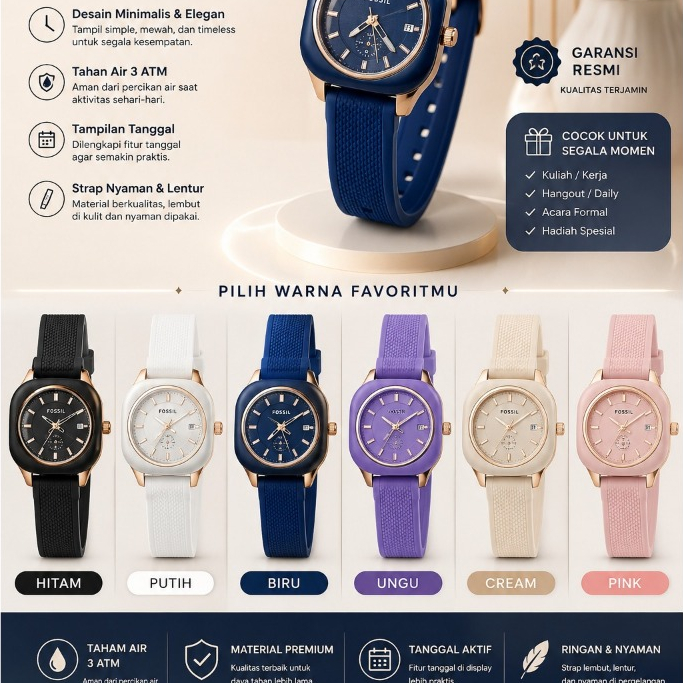 Jam Tangan Wanita Linary Fosil Elegan Warna Lucu