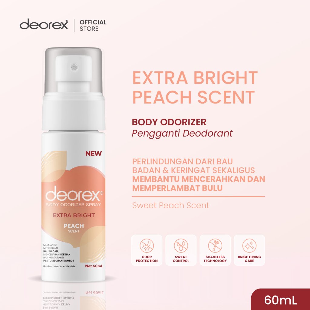 Deorex Body Odorizer Spray Extra Bright Peach Scent 60 ML Pengganti Deodorant Antiperspirant Brighte