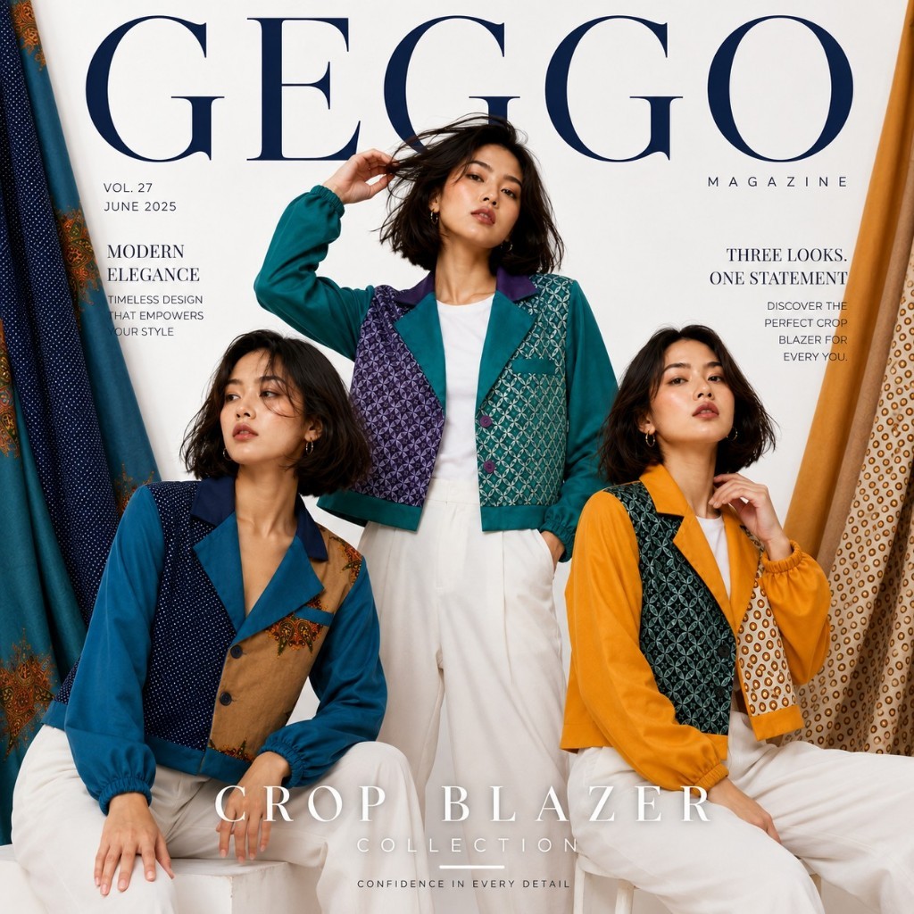 GEGGO - HALIL Crop Blazer Wanita Bahan Katun Mix Motif Nyaman & Stylish