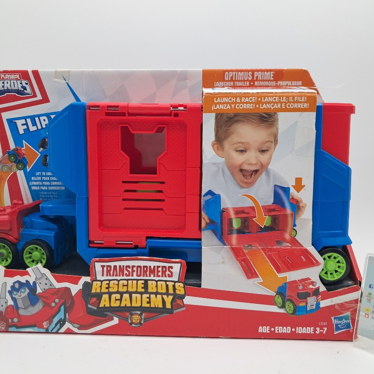 Playskool Heroes Transformers Rescue Bots Academy Flip Racers Optimus Prime Set Trailer Hasbro