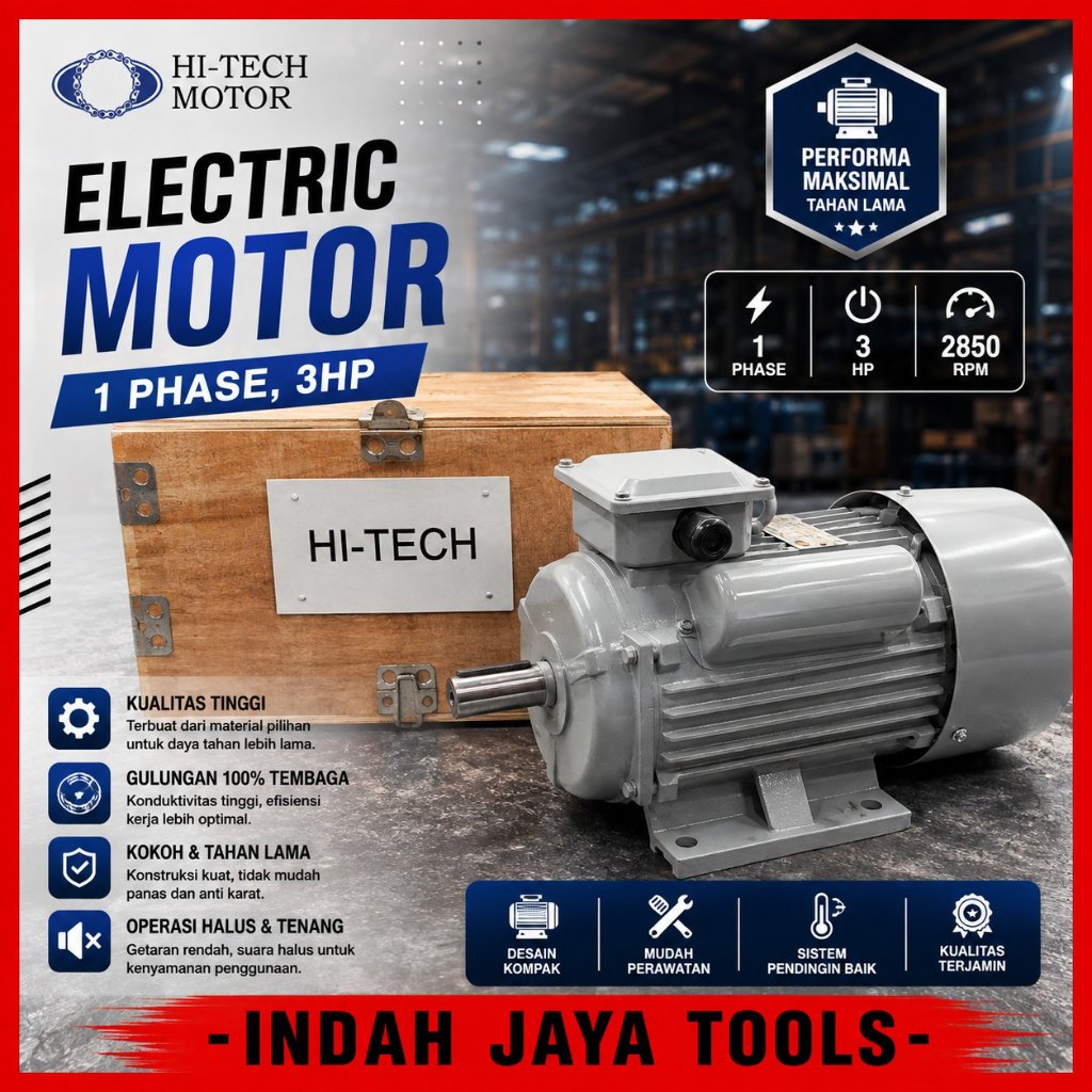 HITECH Dinamo Elektro Motor 3 HP 1 Phase 1450 RPM Electro