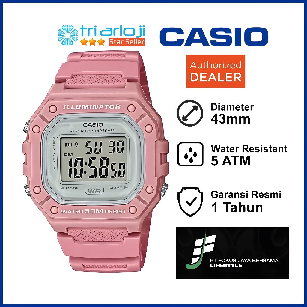 Casio W-218HC-4AVDF Jam Tangan Wanita Digital Karet Original Pink W-218HC-4A W218HC Original