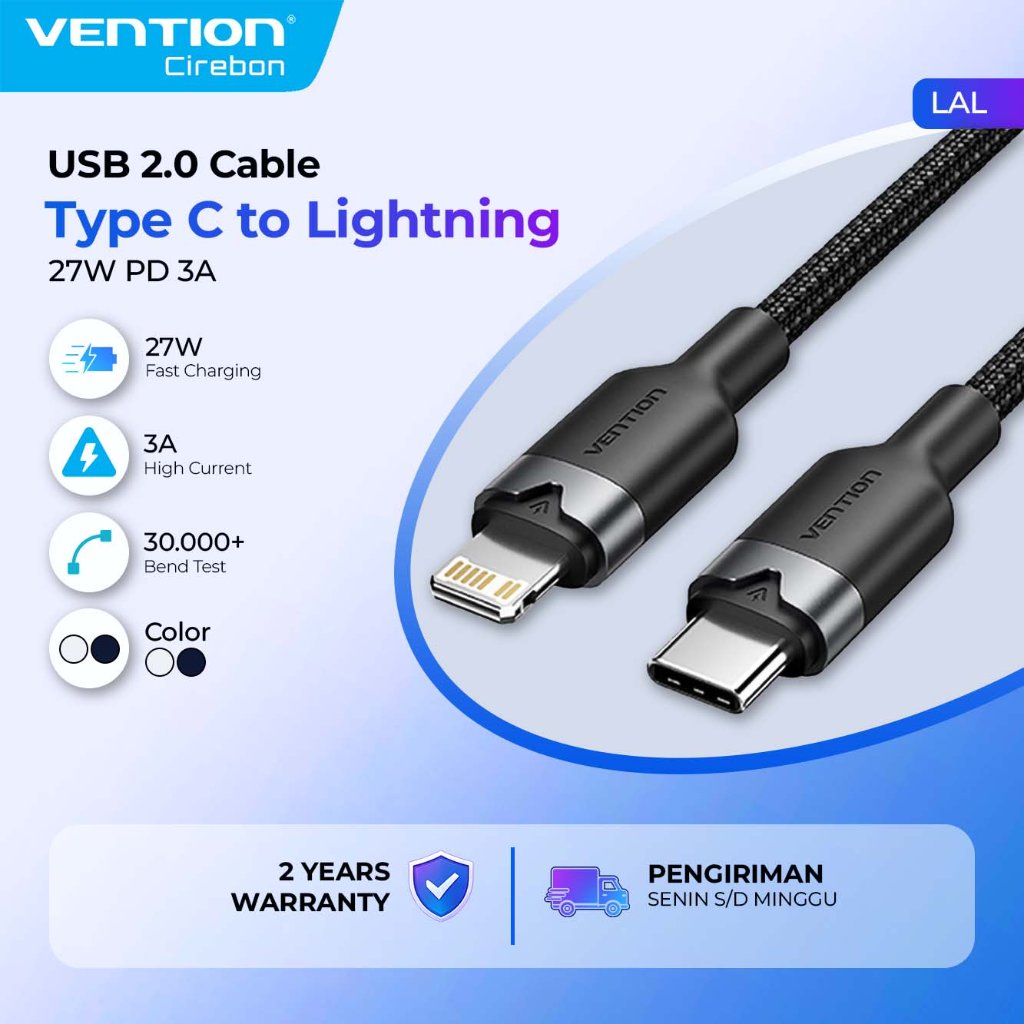 Vention Cable Charger Type C to Lightning Fast Charging 27W PD 3A - LAL