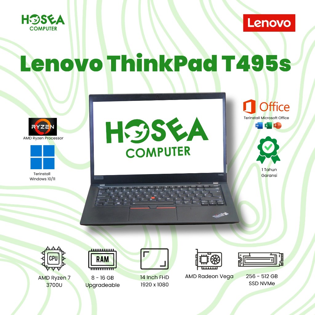 Laptop Lenovo Thinkpad T495 / T495S / E495 AMD Ryzen 7 Pro 3700U RAM 16GB SSD 512GB BERGARANSI