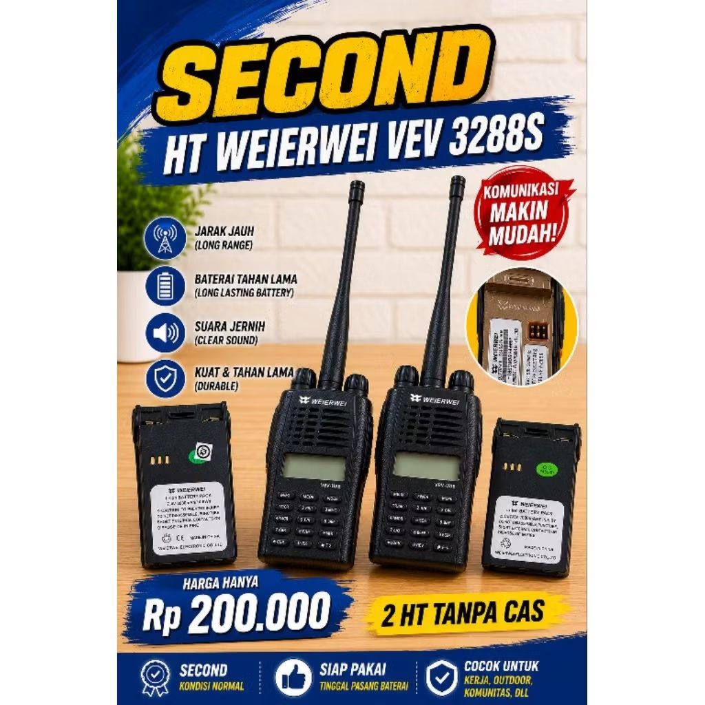 (Second) Hand Talkie Weierwei VEV 3288S 2 HT Tanpa Cas Jarak Jauh Baterai Tahan Lama