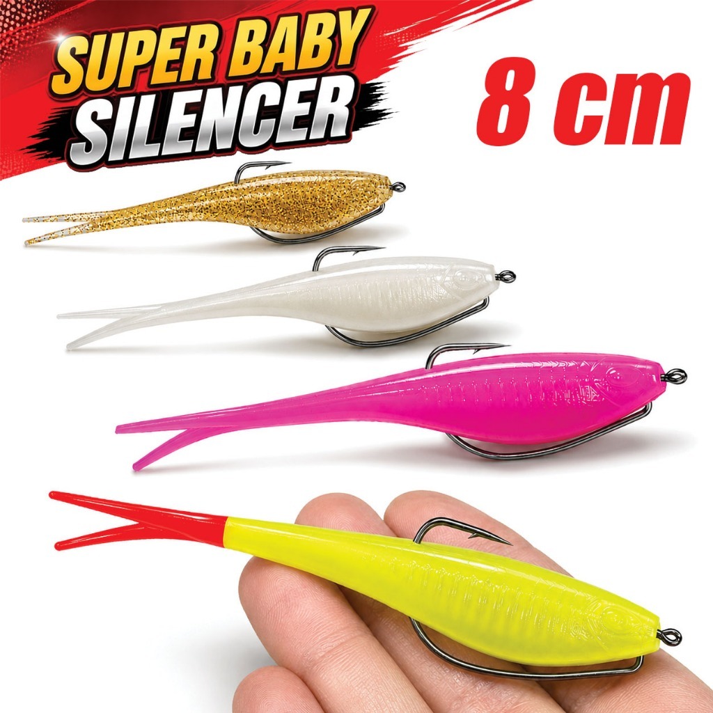 Softlure Super Baby Silencer 8cm  Mata Kail Wormhook Jerkbait Umpan Pancing Gabus Toman