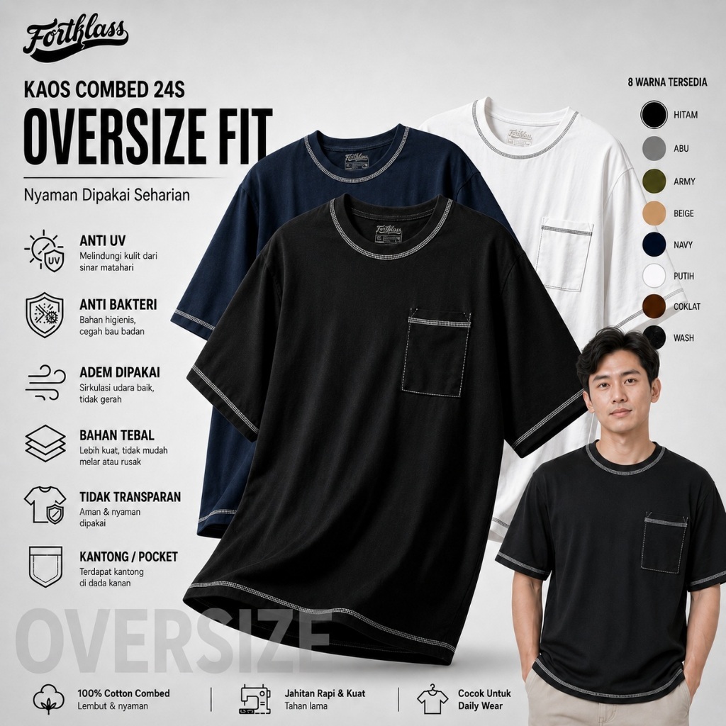 FortKlass Kaos Oversize 24S RANTAI T-Shirt Cowok Premium Kaos Pria Lengan Pendek Jumbo Oversized Fit
