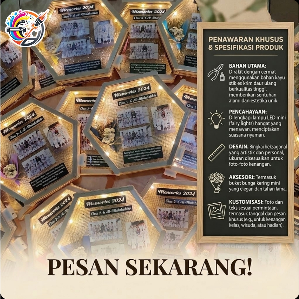 KADO HADIAH FRAME FOTO HEXAGONAL | FRAME FOTO HADIAH ULTAH | KADO WISUDA | KADO GRADUADE HEXAGONAL