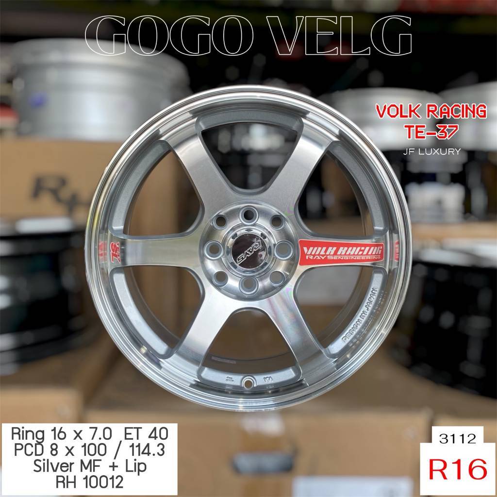 Velg Mobil R16 TE37 PCD 4X100/114.3 Lebar 7 ET40 Silver Polish Brio Yaris Avanza Jazz Vios Ring 16