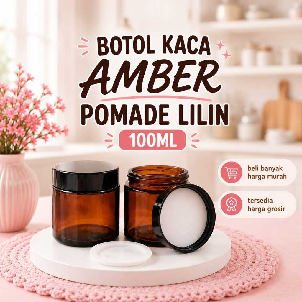 Botol  Kaca Pomade Lilin Lulur 100gram Wadah Kaca Amber Coklat Glass Cream Jar Pomade Wax 100ml Pot 