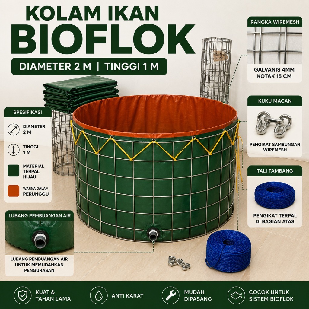 Kolam Bioflok Terpal Full Set Siap Pakai Untuk Ternak Budidaya Ikan