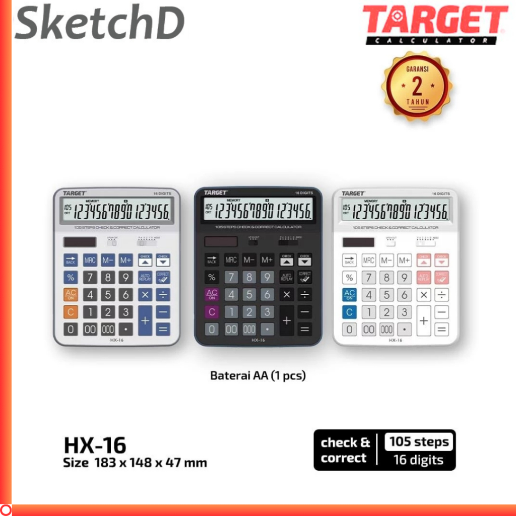 Kalkulator meja besar 16 digit sedang Target HX 16 desk calculator HX16