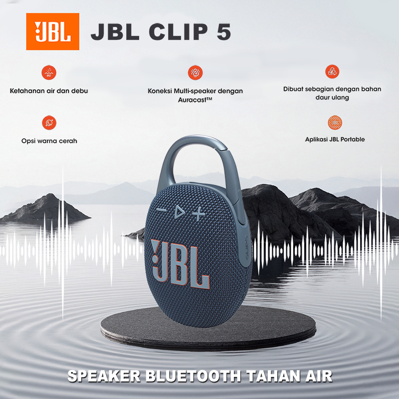 Speaker JBL Clip 5 Speaker Bluetooth Portable IP67 Tahan Air Debu Mini Outdoor Suara JBL Pro Bass Ku