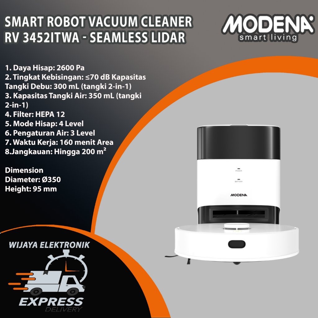 Modena RV 3452 ITWA - Seamless Smart Robot Vacuum Cleaner LiDAR Garansi Resmi / Vacuum Cleaner Robot