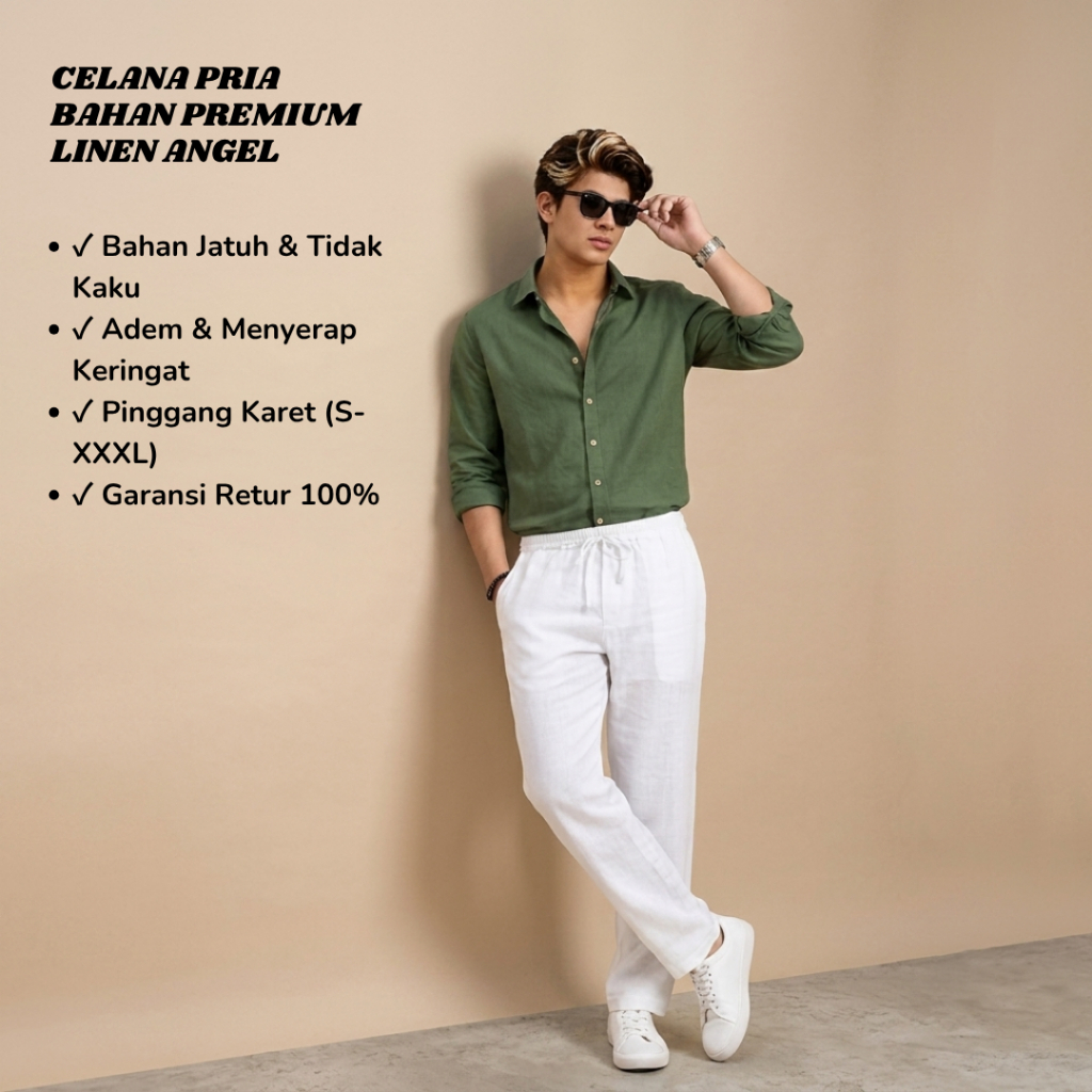 celana katun linen premium, celana pria panjang katun linen terbaru