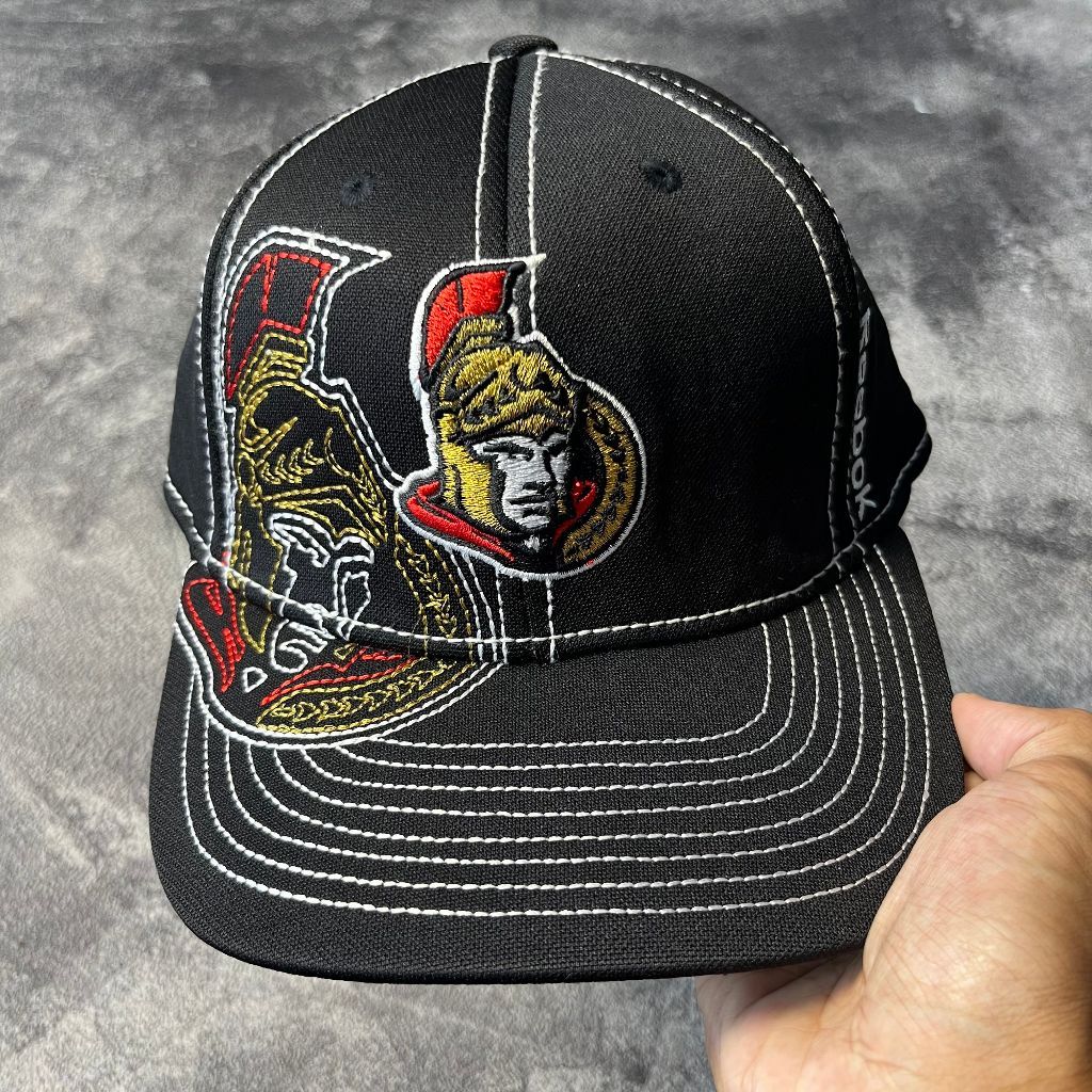 Topi Reebok NHL Ottawa Senators Hitam Original Baseball Basket Hockey Football Olahraga