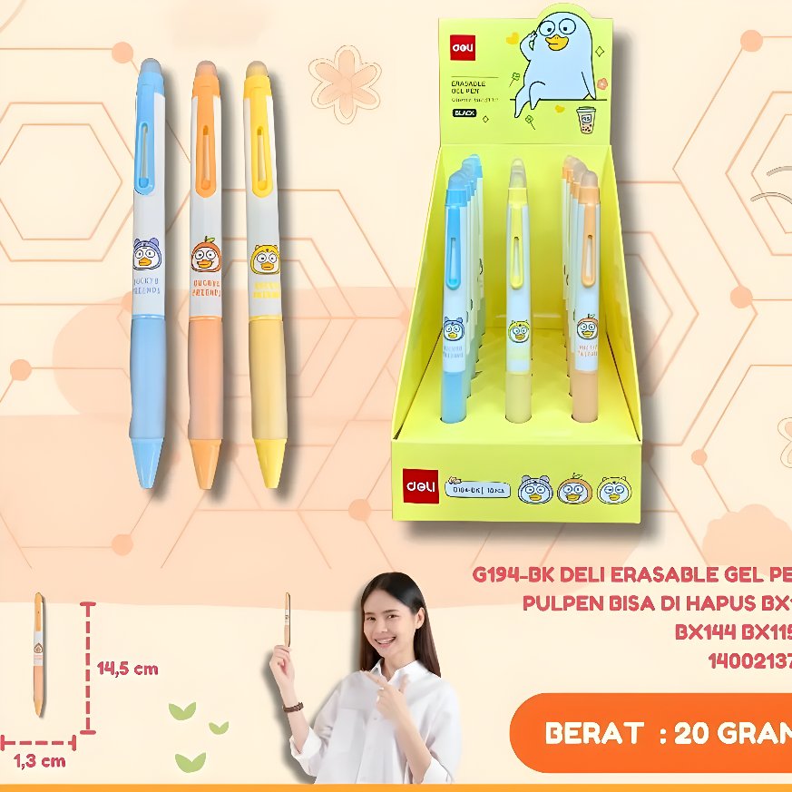 Deli Pen Erasable G194 Black, 194-BK Deli Erasable Gel Pen Pulpen Bisa di Hapus