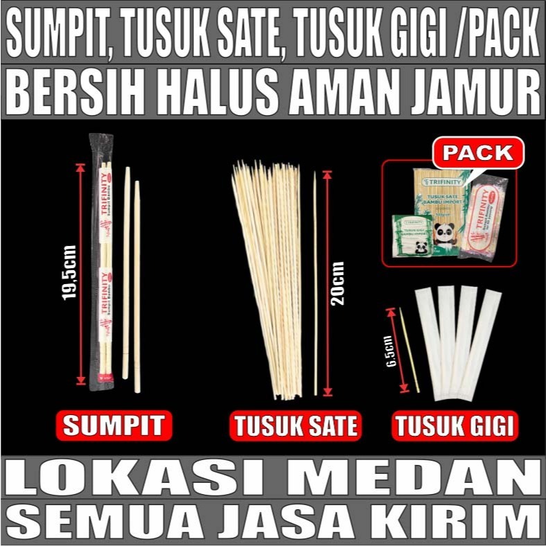 Sumpit Bambu Bersih Halus Kering Trifinity / Tusuk Gigi Higienis / Tusuk Sate Bambu Per Pack Medan