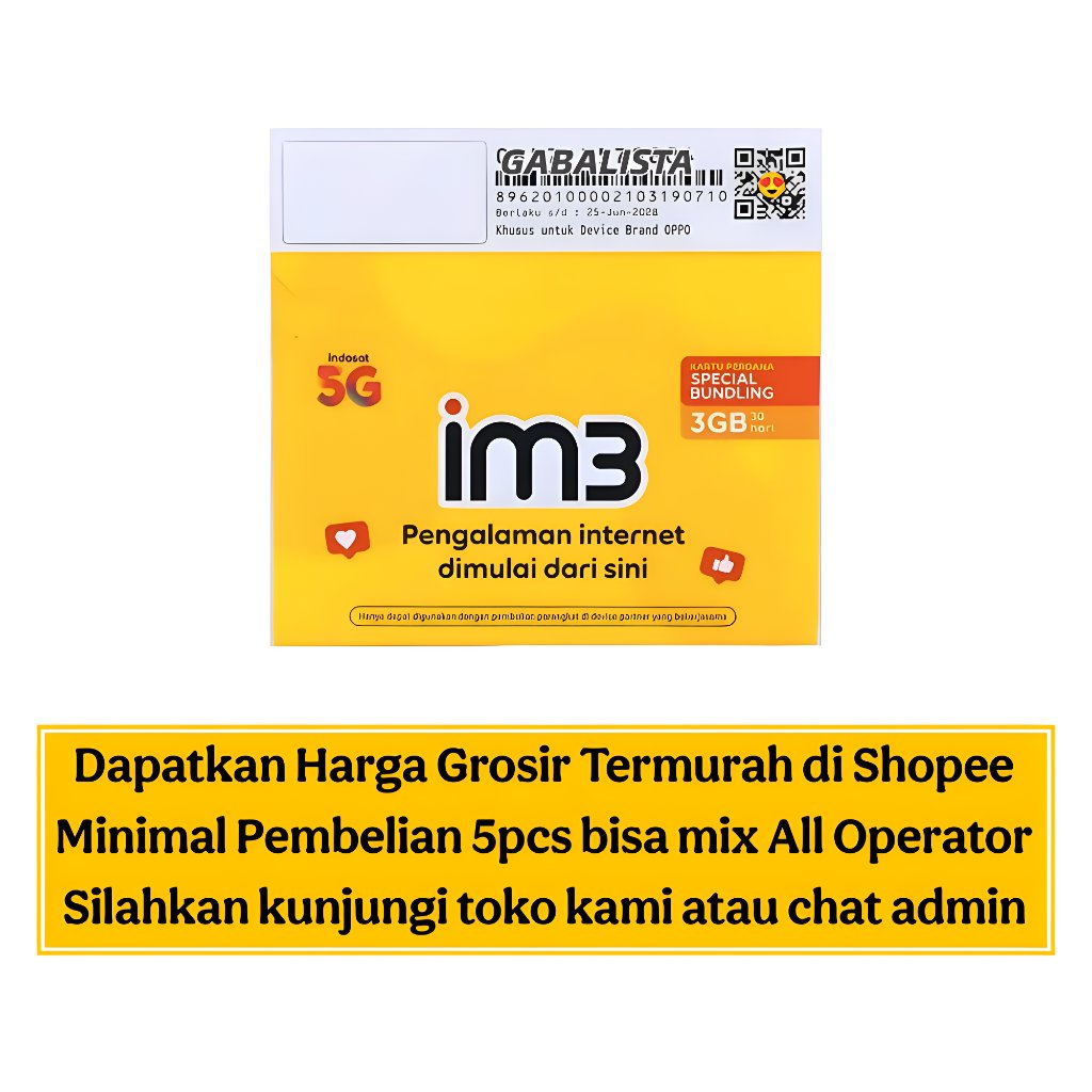 #MV3 Perdana Im3 Segel, Kosongan / Kuota 3gb, Kartu prabayar Indosat 4G/5G